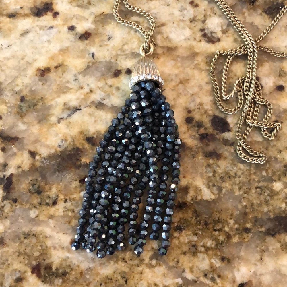 J Crew Gray Sparkle Tassel Necklace 18’ Long